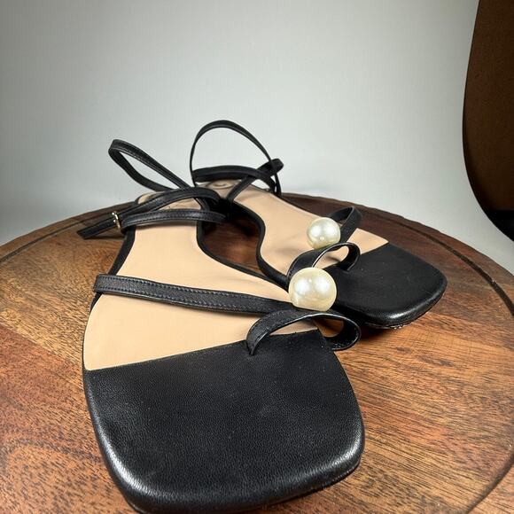 Antonio Melani x MG Style Sonny II Leather Pearl Ornamented Ankle Strap Flat 10M - Picture 7 of 10